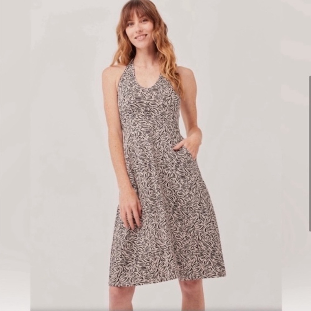 Pact Maya Halter Dress Windswept Oat Organic Cotton Built in Bra- Size Small